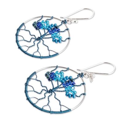 Alternate image for Crystal  Glass Beaded Tree of Life Dangle Earrings in Blue Blue Tree
