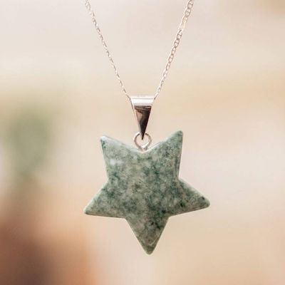 Primary image for Light Green Jade Silver Star Pendant Necklace from Guatemala Stellar Light