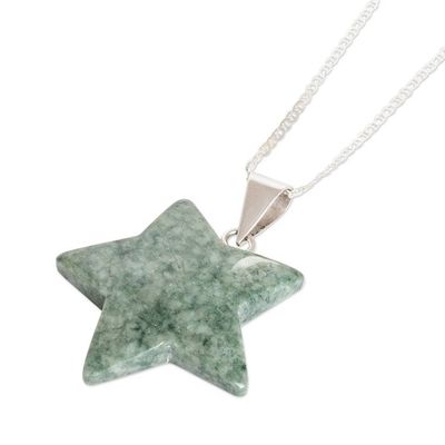 Alternate image for Light Green Jade Silver Star Pendant Necklace from Guatemala Stellar Light