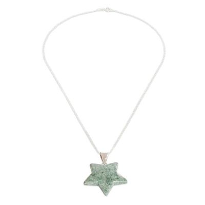 Alternate image for Light Green Jade Silver Star Pendant Necklace from Guatemala Stellar Light
