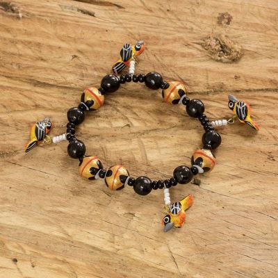 Alternate image for Handcrafted Ceramic Beaded Stretch Bracelet with Birds Gallant Birds