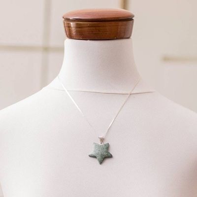 Alternate image for Light Green Jade Silver Star Pendant Necklace from Guatemala Stellar Light