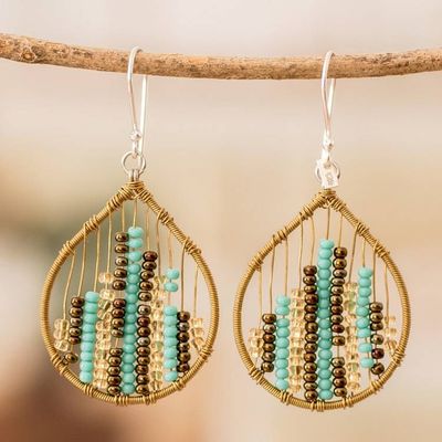 Alternate image for Glass Beaded Dangle Earrings in Aqua and Golden Aqua Contrasts