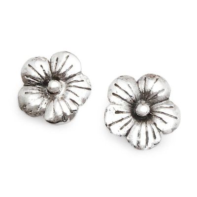 Alternate image for Polished Floral Sterling Silver Hibiscus Button Earrings Tiny Spring