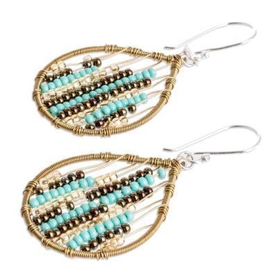 Alternate image for Glass Beaded Dangle Earrings in Aqua and Golden Aqua Contrasts