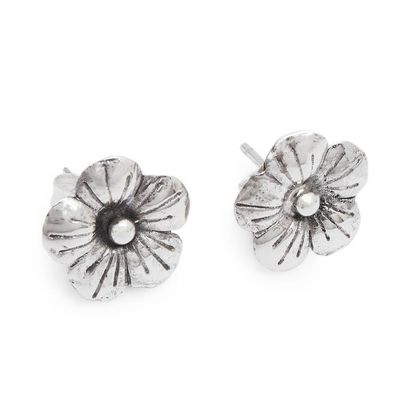 Alternate image for Polished Floral Sterling Silver Hibiscus Button Earrings Tiny Spring