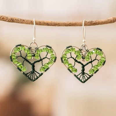 Alternate image for Nature-Themed Heart-Shaped Green Beaded Dangle Earrings Love for Nature