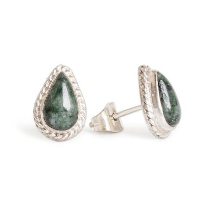 Alternate image for Teardrop-Shaped Dark Green Jade Silver Stud Earrings Dark Green Teardrop Abundance