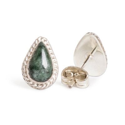 Alternate image for Teardrop-Shaped Dark Green Jade Silver Stud Earrings Dark Green Teardrop Abundance