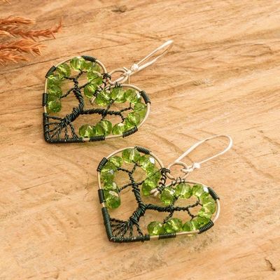 Alternate image for Nature-Themed Heart-Shaped Green Beaded Dangle Earrings Love for Nature