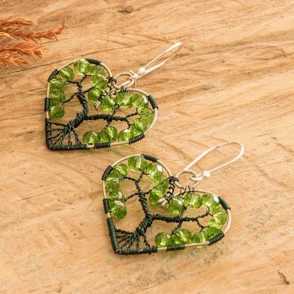 Alternate image for Nature-Themed Heart-Shaped Green Beaded Dangle Earrings Love for Nature