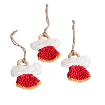 Alternate image for Set of 3 Handcrafted Red Cotton and Wood Angel Ornaments Lovely Creation