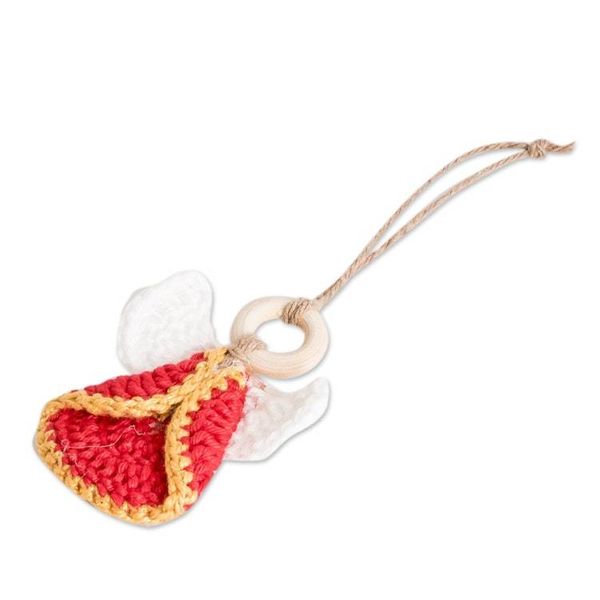 Alternate image for Set of 3 Handcrafted Red Cotton and Wood Angel Ornaments Lovely Creation