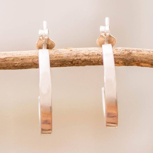 Alternate image for Minimalist Modern Polished Sterling Silver Half-Hoop Earring Gleaming Minimalism