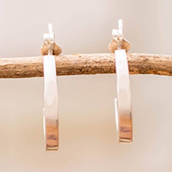Alternate image for Minimalist Modern Polished Sterling Silver Half-Hoop Earring Gleaming Minimalism