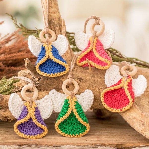 Alternate image for Set of 5 Handmade Colorful Cotton and Wood Angel Ornaments Great Hope