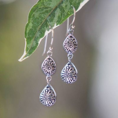 Alternate image for Balinese-Inspired Floral Sterling Silver Dangle Earrings Garden of Suns