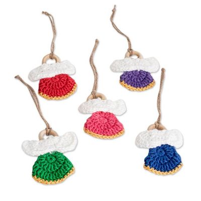 Alternate image for Set of 5 Handmade Colorful Cotton and Wood Angel Ornaments Great Hope
