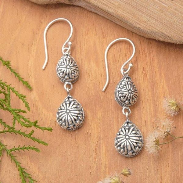 Alternate image for Balinese-Inspired Floral Sterling Silver Dangle Earrings Garden of Suns