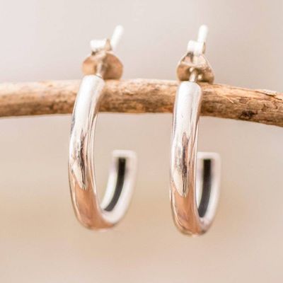 Alternate image for Classic Polished-Finished Sterling Silver Half-Hoop Earrings Perennial Shimmer