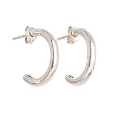 Alternate image for Classic Polished-Finished Sterling Silver Half-Hoop Earrings Perennial Shimmer