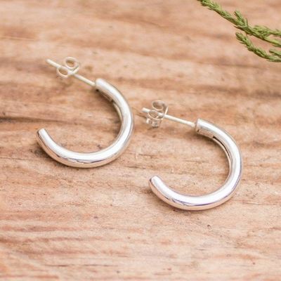 Alternate image for Classic Polished-Finished Sterling Silver Half-Hoop Earrings Perennial Shimmer