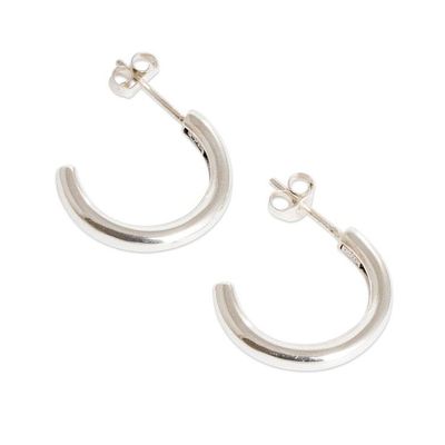 Alternate image for Classic Polished-Finished Sterling Silver Half-Hoop Earrings Perennial Shimmer