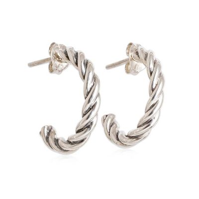 Alternate image for Sterling Silver Half-Hoop Earrings with Torsade Rope Design Radiant Ropes