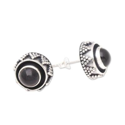 Alternate image for Geometric Sterling Silver Button Earrings with Onyx Stones Echoes of Protection