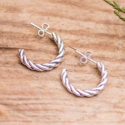 Alternate image for Sterling Silver Half-Hoop Earrings with Torsade Rope Design Radiant Ropes