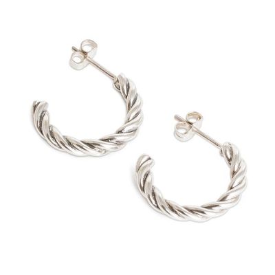 Alternate image for Sterling Silver Half-Hoop Earrings with Torsade Rope Design Radiant Ropes