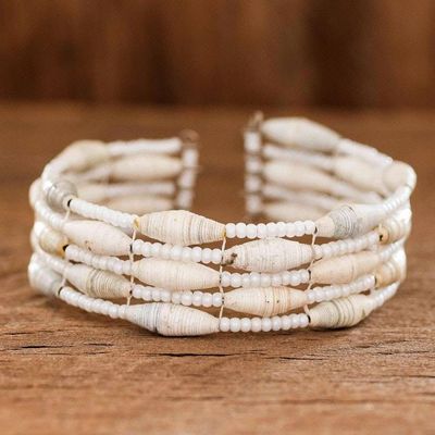 Alternate image for Beaded Recycled Paper Cuff Bracelet Nature of Life in White