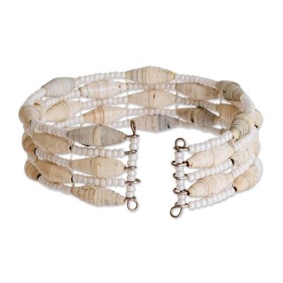 Alternate image for Beaded Recycled Paper Cuff Bracelet Nature of Life in White