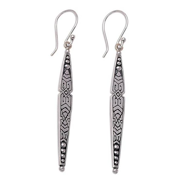 Alternate image for Sterling Silver Modern Dangle Earrings from Bali Feminine Shield