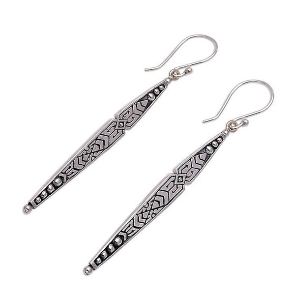 Alternate image for Sterling Silver Modern Dangle Earrings from Bali Feminine Shield