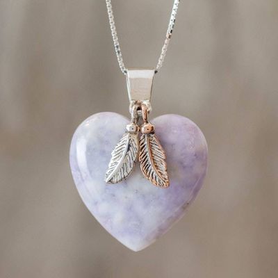 Alternate image for Natural Lavender Jade and Sterling Silver Heart Necklace Lilac Heart