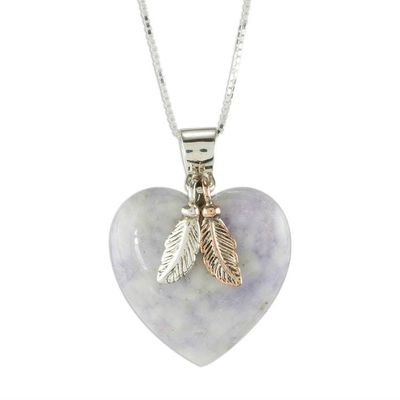 Alternate image for Natural Lavender Jade and Sterling Silver Heart Necklace Lilac Heart