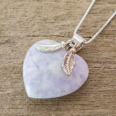 Alternate image for Natural Lavender Jade and Sterling Silver Heart Necklace Lilac Heart