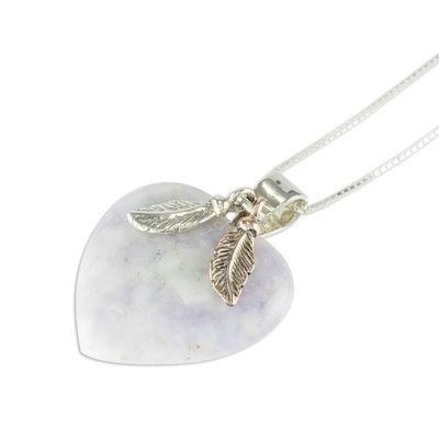 Alternate image for Natural Lavender Jade and Sterling Silver Heart Necklace Lilac Heart