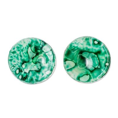 Alternate image for Handmade Green Recycled CD Stud Earrings with Silver Posts Green Translucent Illusion