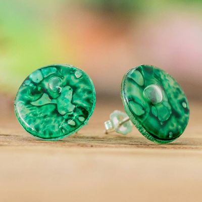 Alternate image for Handmade Green Recycled CD Stud Earrings with Silver Posts Green Translucent Illusion
