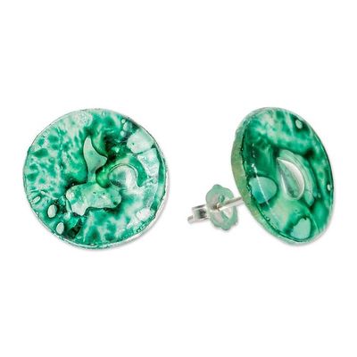 Alternate image for Handmade Green Recycled CD Stud Earrings with Silver Posts Green Translucent Illusion