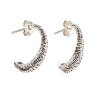 Alternate image for Sterling Silver Half-Hoop Earrings with Textured Finish Subtle Splendor