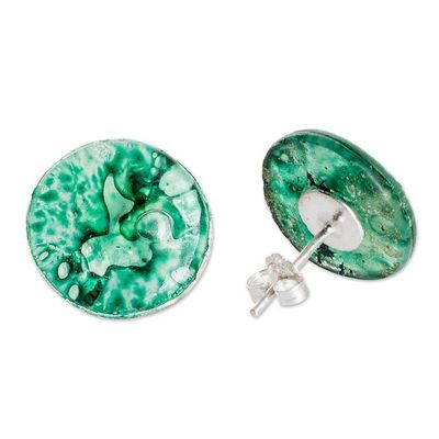Alternate image for Handmade Green Recycled CD Stud Earrings with Silver Posts Green Translucent Illusion