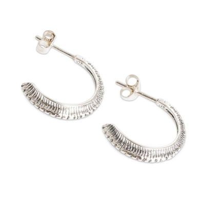 Alternate image for Sterling Silver Half-Hoop Earrings with Textured Finish Subtle Splendor