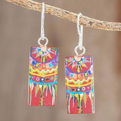 Alternate image for Hand-Painted Cedar Wood Dangle Earrings from Guatemala Patzun Marvels