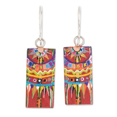 Alternate image for Hand-Painted Cedar Wood Dangle Earrings from Guatemala Patzun Marvels