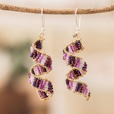 Alternate image for Handmade Crystal  Glass Beaded Dangle Earrings in Purple Purple Fiesta