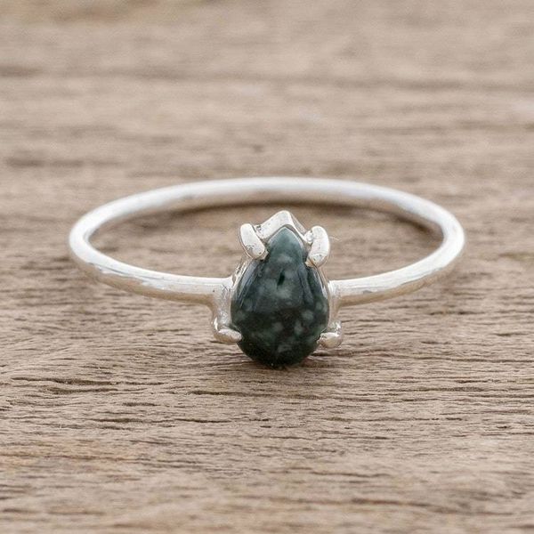 Alternate image for Sterling Silver Ring with Dark Green Guatemalan Jade Dark Green Teardrop