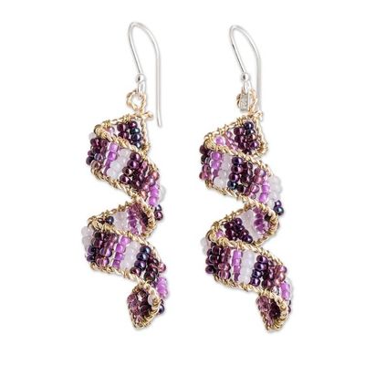 Alternate image for Handmade Crystal  Glass Beaded Dangle Earrings in Purple Purple Fiesta